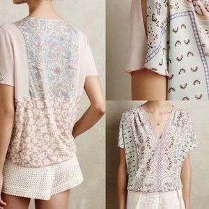 Anthropologie One September Boho Elastic Waist Split Sleeve Paisly M Top